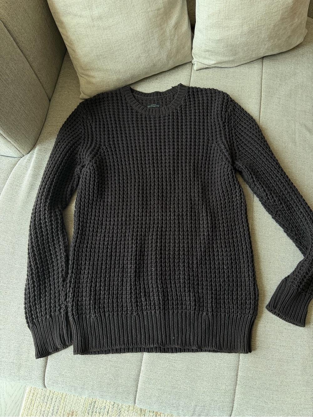 All Saints Deep Taupe Colored Waffle Crewneck Sweater